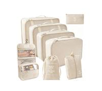 8 Pièces Sac Rangement Valise, Organisateur de Voyage Beige | Organiseurs de Bagage pour Voyage, Système de Rangement pour Valises pour Vacances et Voyages d’ Affaires