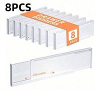 8 pièces Séparateurs de tiroir réglables - Organisateurs extensibles en plastique pour chambre à coucher, salle de bain, cuisine, placard, bureau - Solution de rangement sans encombrement, blanc, sépa
