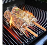 8 Pièces Set de Panier à Barbecue Roulant, Paniers de Gril Cylindriques en Acier Inoxydable 304, Accessoires Grille