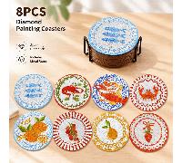 8 pièces Set de sous-verres avec peinture de diamant style dessin animé, surface de diamant brillante et ronde, adhésif solide avec tous les outils, facile pour les débutants, artisanat anti-stress, c