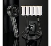 8 pièces/set Pomme de douche pressurisée à 4 réglages pour usage domestique en ABS avec tuyau en acier inoxydable de 1,5 m et support mural en ABS, 5 pièces de cartouches de filtre en coton à ions nég