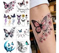 8 pièces/set, Tatouages, Tatouage papillon, Tatouage papillon rêveur, Tatouage de paume, Tatouage de cou, Style Y2k, Punk, Sous-culturel, Ailes d'ange, Flammes, Tatouage semi-permanent, Faux tatouage,