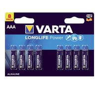 8 piles AAA alcalines Varta LongLife Power haute performance pour appareils énergivores