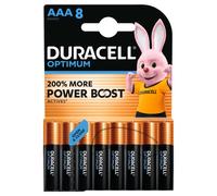 DURACELL Optimum Lot de 8 piles AAA alcalines 1,5 V, +200 % d’actifs Power Boost, répondent aux exigences des appareils modernes, 100 % recyclables, emballage 0 % de plastique - LR03 MX2400