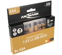 8 piles rechargeables Ansmann Premium Li-Ion Micro AAA 500 mAh, rechargeables via USB-C, lot de 8 comprenant 2 boîtiers de recharge ainsi qu'un câble de recharge USB-C à 4 ports