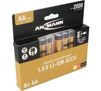 8 piles rechargeables Li-Ion Ansmann Premium AA type 2000 mAh, avec possibilité de recharge via USB-C, lot de 8 comprenant 2 boîtiers de recharge et un câble de recharge USB-C à 4 ports