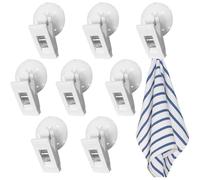 8 Pinces à Ventouse, 30x35 mm Blanches, Pince Multifonctions pour Rideau de Douche, Frigo, Notes, Voiture