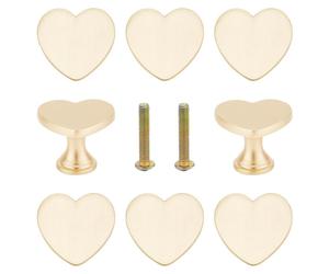 8 poignées de tiroir en métal en forme de cœur pour armoires et commodes, vis incluses ; poignées dorées pour la maison, l'armoire, le dressing et la salle de bains.