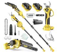 8 Pouces Mini Scie à Chaîne & Taille-Branches Sans Fil, 4-en-1 Outil Jardin Moteur Sans Balais, Tige Télescopique 4,2m, 2×4,0Ah Batteries, Scie à Chaîne, Taille Branches & Coupe Bois (Batterie)