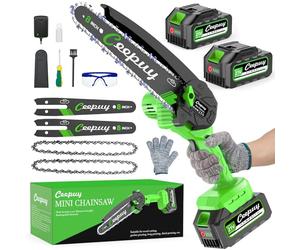 8 Pouces Mini Tronçonneuse à Batterie 2X4000mAh, 2 Batteries, 2 guide chaîne, Petite Tronconneuse Thermique Coupe Branche Electrique Scie Electrique Tronçonneuse Sans Fil Pour Jardin