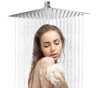 8 Pouces Tête de Douche Carré 1/2 Pouce Tete Douche Pluie Ultra-Mince | 304 Acier Inoxydable Haute Pression Cascade de Ciel de Douche avec Buses Anti-Obstruction Silicone,pour Plafond ou Mur(20 cm)