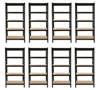 Monster Shop - Lot de 8 étagères de rangement T-Rax pour atelier, en métal, solution de rangement, étagères métalliques pour garage ou remise, sans vis, marteau en caoutchouc inclus, noir, 75 x 150 x 