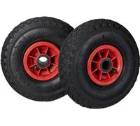 8 roues pour diable, 3.00-4, à pneumatiques, roue de secours avec jante en plastique, 260 x 85 mm, Ø axe 25 mm, roue complète, noir-rouge