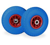 8 roues pour diable, pneus en caoutchouc plein anti-crevaison, 3,00-4 pouces, axe de 20 mm, charge max. 80 kg, roue de secours 260 x 85 mm, bleu-rouge