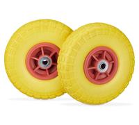 8 roues pour diable, pneus en caoutchouc plein anti-crevaison, 4.1/3.5-4", axe de 16 mm, charge max. 150 kg, H x P : 26 x 8,5 cm, jaune/rouge