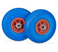 8 roues pour diable, pneus en caoutchouc plein anti-crevaison, 4,1/3,5-4", axe de 16 mm, charge max. 150 kg, H x P : 26 x 8,5 cm, bleu/rouge