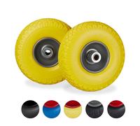 8 roues pour diable, pneus en caoutchouc plein anti-crevaison, jante en acier 3.00-4", axe de 20 mm, charge maximale 100 kg, roue de secours 260 x 85 mm, jaune-gris