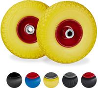 8 roues pour diable, pneus en caoutchouc plein anti-crevaison, jante en acier 3.00-4", axe de 20 mm, charge maximale 100 kg, roue de secours 260 x 85 mm, jaune-rouge