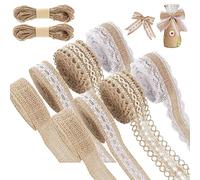 8 rouleaux de ruban en toile de jute naturelle avec dentelle, décoration vintage pour mariage avec 2 cordes en jute, ruban en dentelle autocollant, décoration pour anniversaire, mariage, fête
