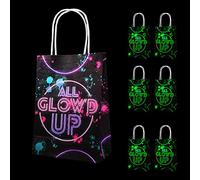 8 Sacs cadeaux fluorescents, Glow Neon Sac Papier Kraft, Sacs cadeaux Fête Glow in Dark, Sacs en Papier de Couleur Fluorescente Pour Les Anniversaires d'Enfants, Noël