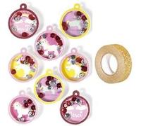 8 stickers 3D Boules Licorne 4,5 cm + masking tape doré à paillettes 5 m - Youdoit Multicolore G
