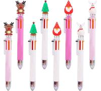 8 stylos à bille avec encre gel de Noël pour enfants, stylos multicolores tout-en-un, fournitures scolaires et de bureau, ensemble de papeterie de Noël, stylo à thème de Noël remplisseurs de