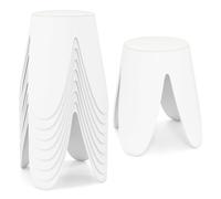 8 Tabourets Empilables Ø 45 x H46 cm -COSTWAY- Surface d'Assise en Simili Cuir Intérieur en Mousse, Structure en PP Blanc