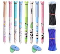 8 X 0.5 Mm Kawaii Erasable Pens Animal Pen Blue & Black Gel Pen With 40 Replacement Leads And 4 Erasers For School Supplies, Office, Sketch, Drawing Notes