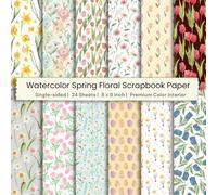 8 x 8" Watercolor Spring Floral Scrapbook Paper: Single-sided Colorful Decorative Craft Paper, Album background, Personalised Invitations, Journaling, ... Premium Color Interior, 12 Designs, 24 Sheets