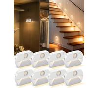 8 x Veilleuse LED Pile, Interrupteur automatique, Détecteur de mouvement | Lampe Placard Adhésive pour Couloir, Escalier, Cuisine, Penderie, Armoire