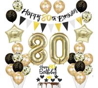 80 ans Anniversaire Décoration homme femme, Noir Bannière 80 ans Anniversaire Guirlande Déco 80 ans Anniversaire femme Or Ballons 80 ans Anniversaire Décoration gâteau 80 ans Anniversaire homme