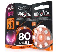 80 Batteries Auditives Taille 13 Udivita PR48 (Orange) avec Technologie Phono Pulse Zinc-Air Compatible avec Tous les Appareils - 10 Blisters de 8 Piles