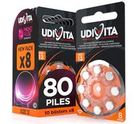 80 Piles Auditives 13, Udivita PR48 Orange, Zinc-Air Hearing Evolution | 10 Blisters de 8 Piles