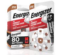 80 piles auditives Energizer pour appareils auditifs intra-auriculaires taille 312 marron sans mercure - 10 emballages de 8 piles