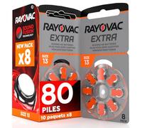 80 Piles Auditives Rayovac Extra 13. 10x8 Piles pour Appareil Auditif