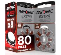 80 Piles Auditives Rayovac Extra 312. 10x8 Piles pour Appareil Auditif