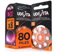 80 Piles Auditives Taille 13 Udivita PR48 (Orange) Zinc-Air Hearing Evolution Technologie Phono Pulse - 10 Blisters de 8 Piles
