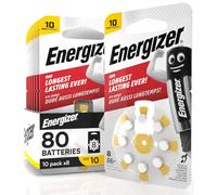 80 Piles pour Appareils Auditifs Energizer Taille 10 Jaune avec Technologie PowerSeal - 10 Paquets de 8 Piles