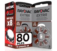 80 Piles pour appareils auditifs Rayovac Extra 312 PR41 Brun Udivita - 10 Blister de 8 Piles