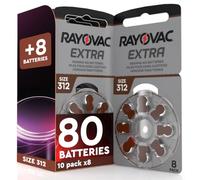 80 Piles pour appareils auditifs Rayovac Extra Taille 312 | 10 + 1 blister de 8 piles