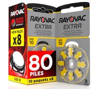 80 Piles pour appareils auditifs Taille 10 PR70 Rayovac Extra Udivita | 10 Blister de 8 Piles