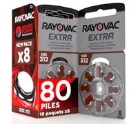 80 Piles Rayovac pour appareils auditifs Extra Taille 312 PR41 Marron - 10 Blisters de 8 piles
