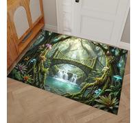 80 x 120 cm Forêt Tropicale Pont Ruisseau Paillasson Intérieur Antidérapant - Tapis Style Mystérieux De La Forêt Tropicale Lavable En Microfibre Douce Pour Cuisine, Salle De Bain, Entrée Maison - Vert