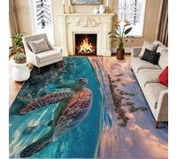 80 x 150 cm Côtier Vacances Léger Poil Ras Tapis Salon | Multicolore Coucher Soleil Nuage Vague Animal Tortue Imprimé Tapis, Douce Antidérapant Lavable pour Chambre