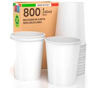 800 gobelets en papier de 240 ml, couleur blanche – Gobelets jetables pour boissons chaudes et froides