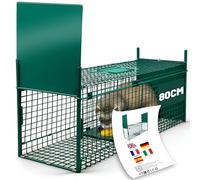 80cm Piège Fouine Cage Trappe Chat Grande Nasse Rat Piège Animaux Vivant | Cage Trappe avec 2 entrées Réutilisable & Pliable Piege pour Martre Fouine Chat Rat Lapin Écureuils loir 80x28x34cm,Vert
