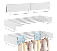 80CM Séchoir à Linge Mural Pliable pour Intérieur et Extérieur, 5 Barres | Étendoir à Linge en Acier Inoxydable, 4 Mètres de Longueurde de Séchage, Economiseur d'Espace, Blanc