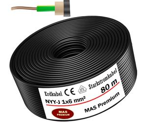 80m de câble de terre Câble de courant fort NYY-J 1x6 mm² Câble électrique OFC anneau
