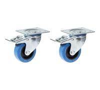 80mm 3" castor blue rubber swivel with brake strong 280kg capacity, set of 2