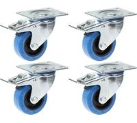 80mm 3" castor blue rubber swivel with brake strong 560kg capacity, set of 4
